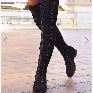 Black thigh high boots
